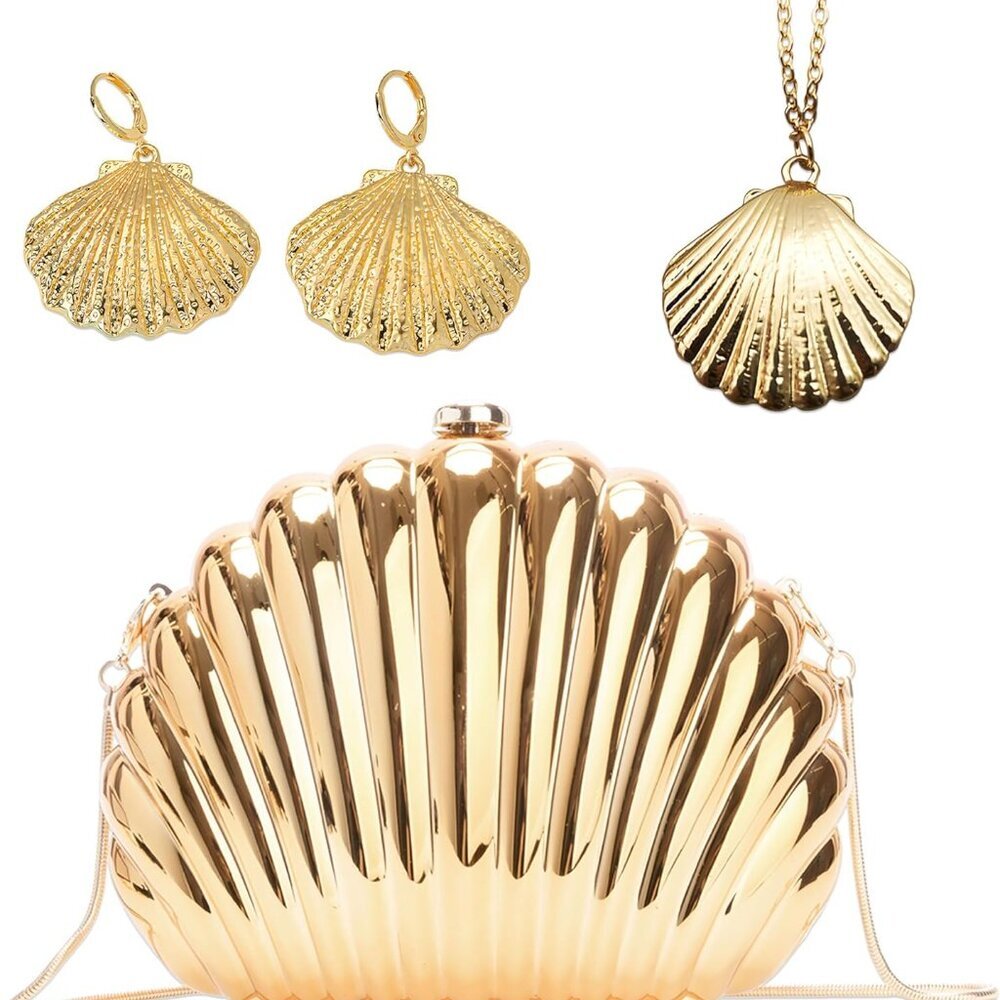 Gold Seashell Clutch - Elegant Acrylic Transparent Chain Shoulder Bag for Summer